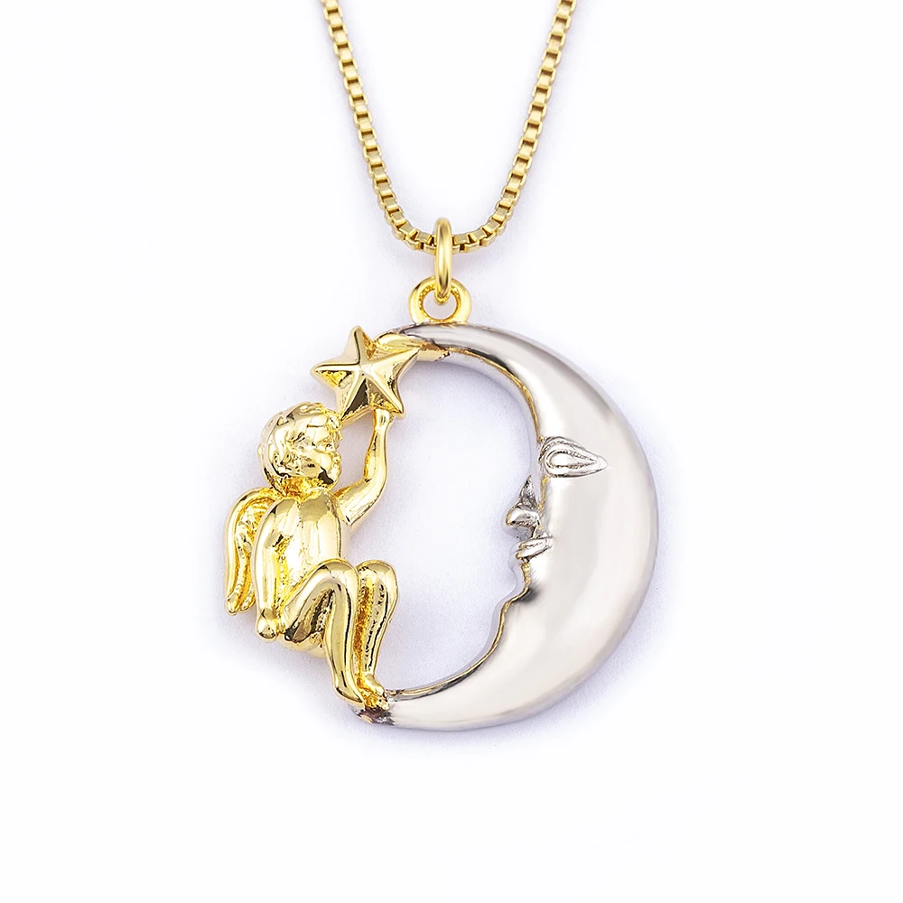 Customized Classic Gold Plated Angel Star Moon Pendant Necklace Cubic Zirconia Neck Chain Choker Jewelry New Fashion Design
Customized Classic Gold Plated Angel Star Moon Pendant Necklace Cubic Zirconia Neck Chain Choker Jewelry New Fashion Design