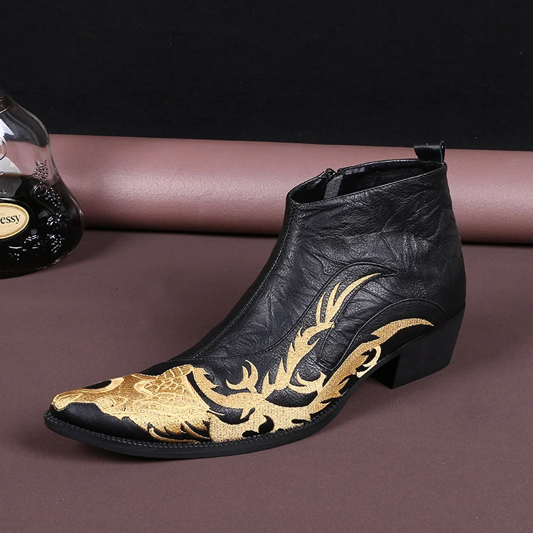 Factory Sale Chinese Style Men's Leather Shoes Plus Size Embroidery Square Heel Steel Toe Zipper Warm Men's Ankle Boots
Factory Sale Chinese Style Men's Leather Shoes Plus Size Embroidery Square Heel Steel Toe Zipper Warm Men's Ankle Boots