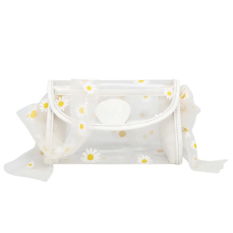 Daisy printed transparent ribbon beach jelly small square bag shoulder phone bag, White,green,yellow,pink,blue
Daisy printed transparent ribbon beach jelly small square bag shoulder phone bag, White,green,yellow,pink,blue