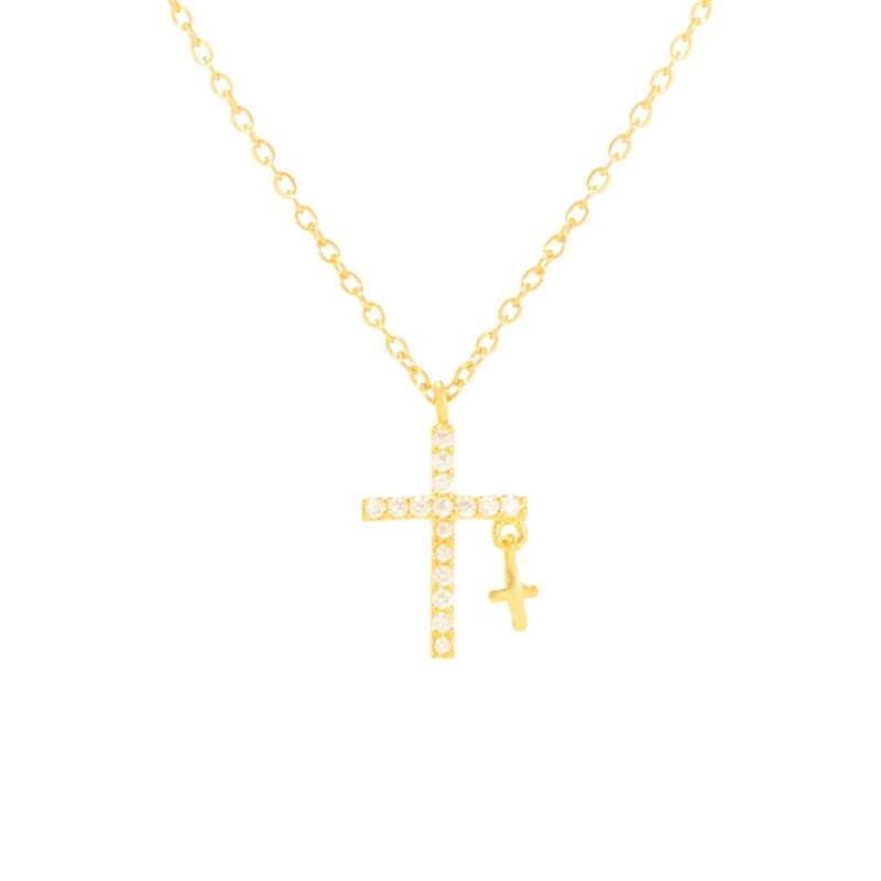 

Wholesale 14K gold plated jewelry inlaid diamonds cross pendant necklace girls
