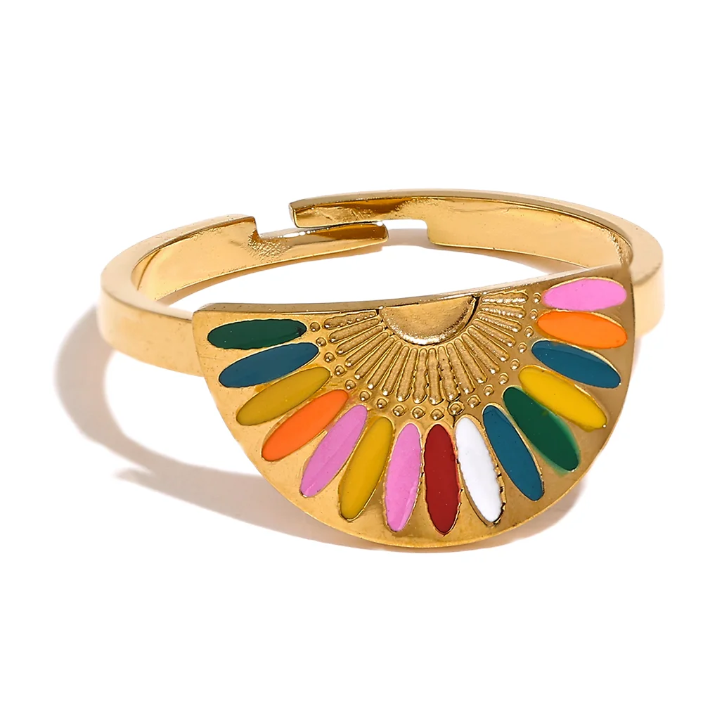 JINYOU 2253 Colorful Enamel Fan Geometric Stainless Steel Y2K Rainbow Ring Girl Women Charm Summer Finger Fashion Jewelry Party
JINYOU 2253 Colorful Enamel Fan Geometric Stainless Steel Y2K Rainbow Ring Girl Women Charm Summer Finger Fashion Jewelry Party