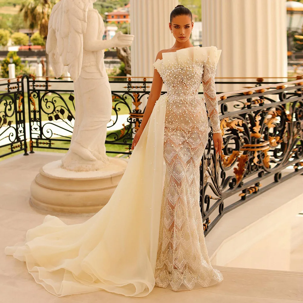 Scz003 Luxury Dubai Peach Mermaid Evening Dresses For Women Wedding Elegant Scalloped One Shoulder Formal Party Gown
Scz003 Luxury Dubai Peach Mermaid Evening Dresses For Women Wedding Elegant Scalloped One Shoulder Formal Party Gown