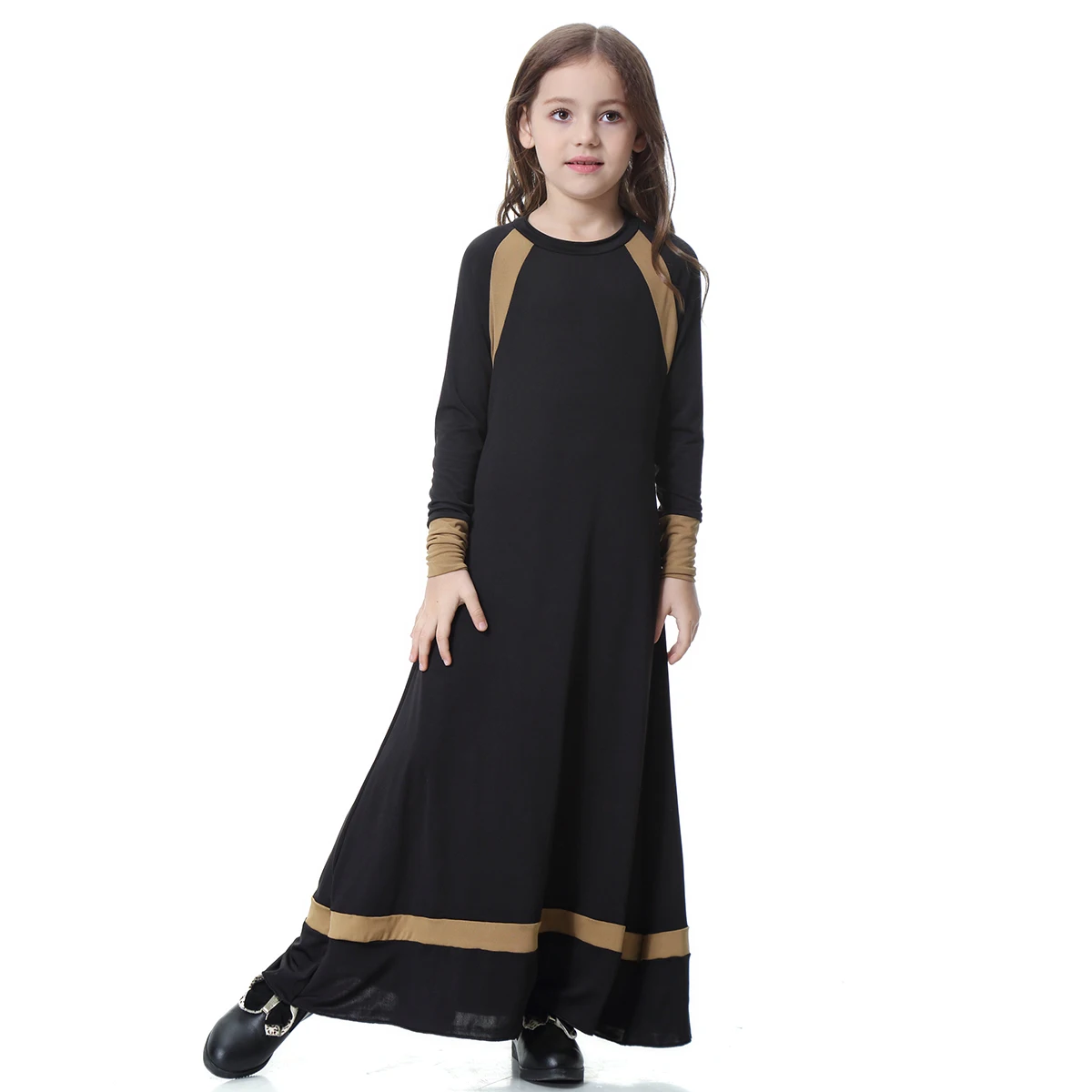 

Muslim Arab Middle East Dubai Saudi Malaysia Girl's Milk Raglan Sleeve Robe Dress Islamic Clothing Abaya For Kids
