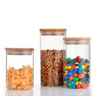 Eco-Friendly Food Grade BPA Free Food Airtight Canister Glass Storage Jar Bamboo Lid Airtight