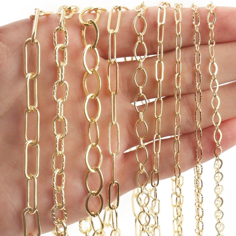 

1M Gold Color Box Chain Toggle Clasp Rosary Chain Wire Wrapped Beaded Chains for Jewelry Making