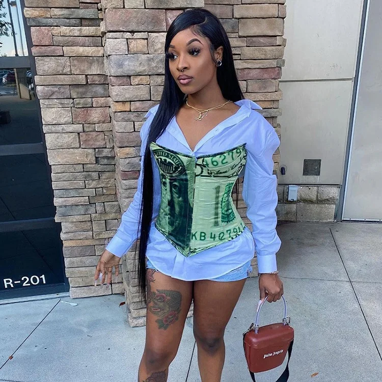 Free Sample 2020 Fashion Plus size money print sexy corset crop tops for women, Customized color
Free Sample 2020 Fashion Plus size money print sexy corset crop tops for women, Customized color