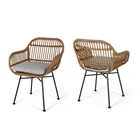 Woven Chairs Indoor/Outdoor Woven Faux Rattan Chairs With Cushions Set Of 2