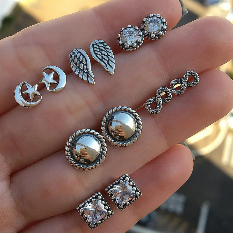 2020 Newest Antique Silver Wings Star Moon Stud Earrings 6 pairs Set Crystal Stud Earrings, As picture show
2020 Newest Antique Silver Wings Star Moon Stud Earrings 6 pairs Set Crystal Stud Earrings, As picture show