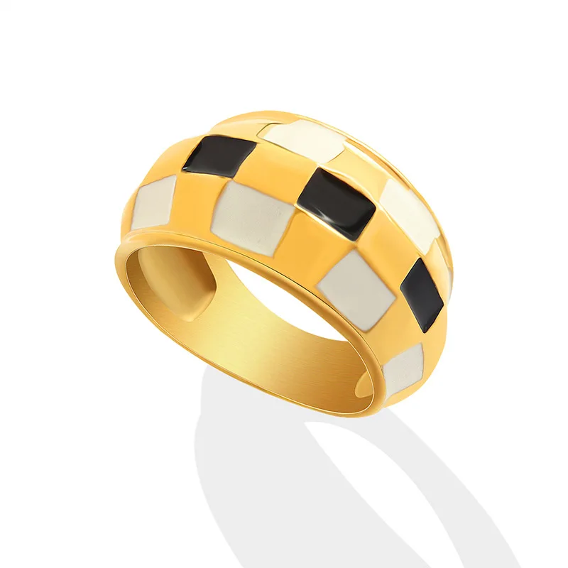 

Fashion Women's jewelry ring With black and white checked print Silver / Gold Stainless steel Simple rings for Women gift