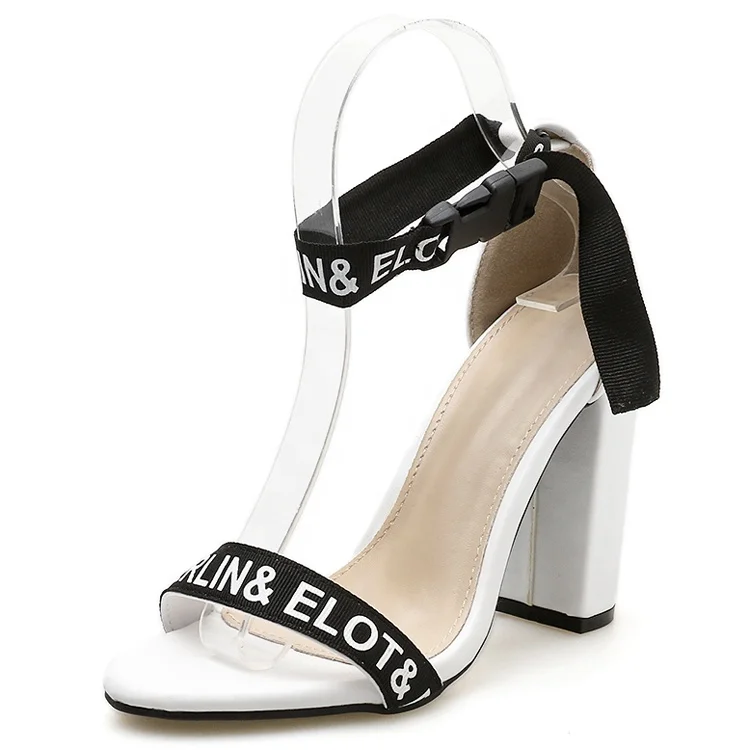 Letter Strap Women Single Band Sandals High Chunky Heel Dress Shoes Summer Cover Heel Ankle Strap Buckle Pump Shoes, Black white
Letter Strap Women Single Band Sandals High Chunky Heel Dress Shoes Summer Cover Heel Ankle Strap Buckle Pump Shoes, Black white