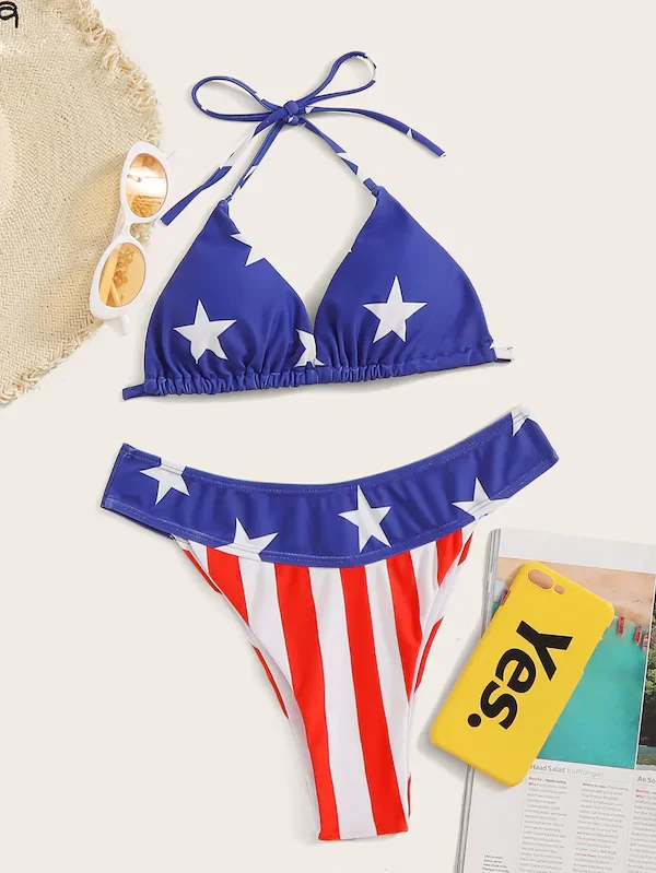 Sexy Women Bikini Thong Bottom Brazilian V Cheeky Semi Swimwear Flag