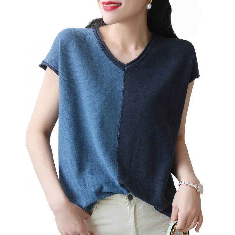 2020 Fashion New 100 Cotton Women Tshirt V-neck Top Tee Tank Shirts Knitted Plus Size Colorblock Short Sleeve Women Tshirts, 3 colors as shown
2020 Fashion New 100 Cotton Women Tshirt V-neck Top Tee Tank Shirts Knitted Plus Size Colorblock Short Sleeve Women Tshirts, 3 colors as shown