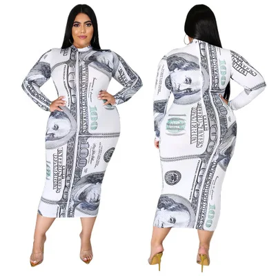 J Hot selling plus size 5xl sexy greenback printing dress women bodycon stand collar women casual maxi dress
J Hot selling plus size 5xl sexy greenback printing dress women bodycon stand collar women casual maxi dress