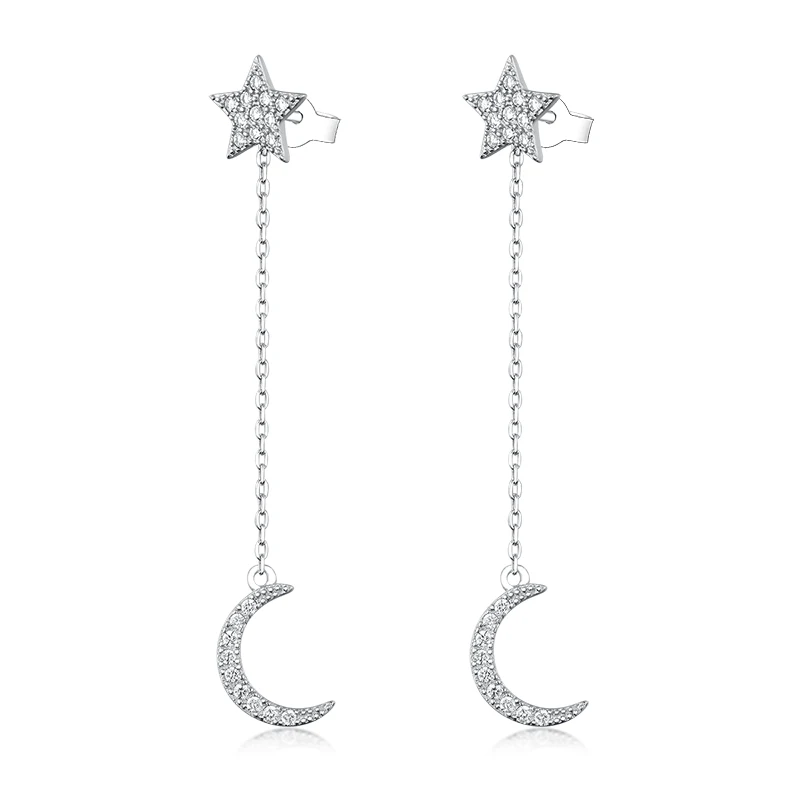 925 Sterling Silver Star Moon Link Chain Pave Cubic Zircon Stud Earring Kid Mujer Women Brinco Ear Pendientes
925 Sterling Silver Star Moon Link Chain Pave Cubic Zircon Stud Earring Kid Mujer Women Brinco Ear Pendientes