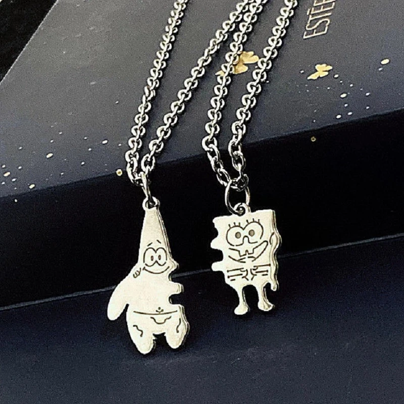 

Fashion Best Friends Stainless Steel Pendant Necklace Cartoon Character Jewelry Spongebob Patrick Star Couple Necklace, Picture shows