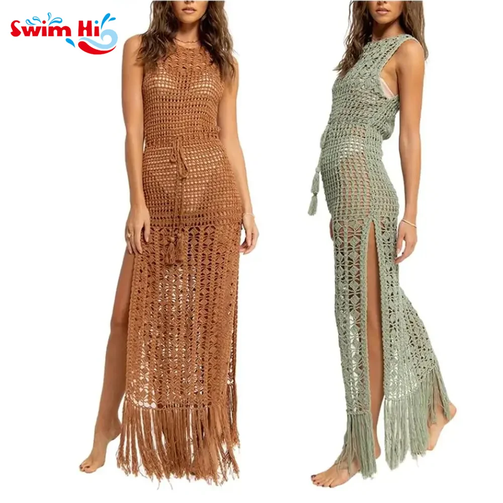 Women Hollow Out Bikini Knitted Holiday Skirt Tassel Swimsuit Crochet Bikini Cover Up Side Split Ladies Beach Long Dress
Women Hollow Out Bikini Knitted Holiday Skirt Tassel Swimsuit Crochet Bikini Cover Up Side Split Ladies Beach Long Dress