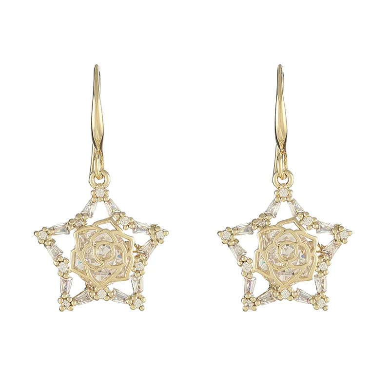 Temperament 18k Real Gold Plated Jewelry Crystal Flower Earring Cubic CZ Hollow Star Earrings Women, Picture
Temperament 18k Real Gold Plated Jewelry Crystal Flower Earring Cubic CZ Hollow Star Earrings Women, Picture