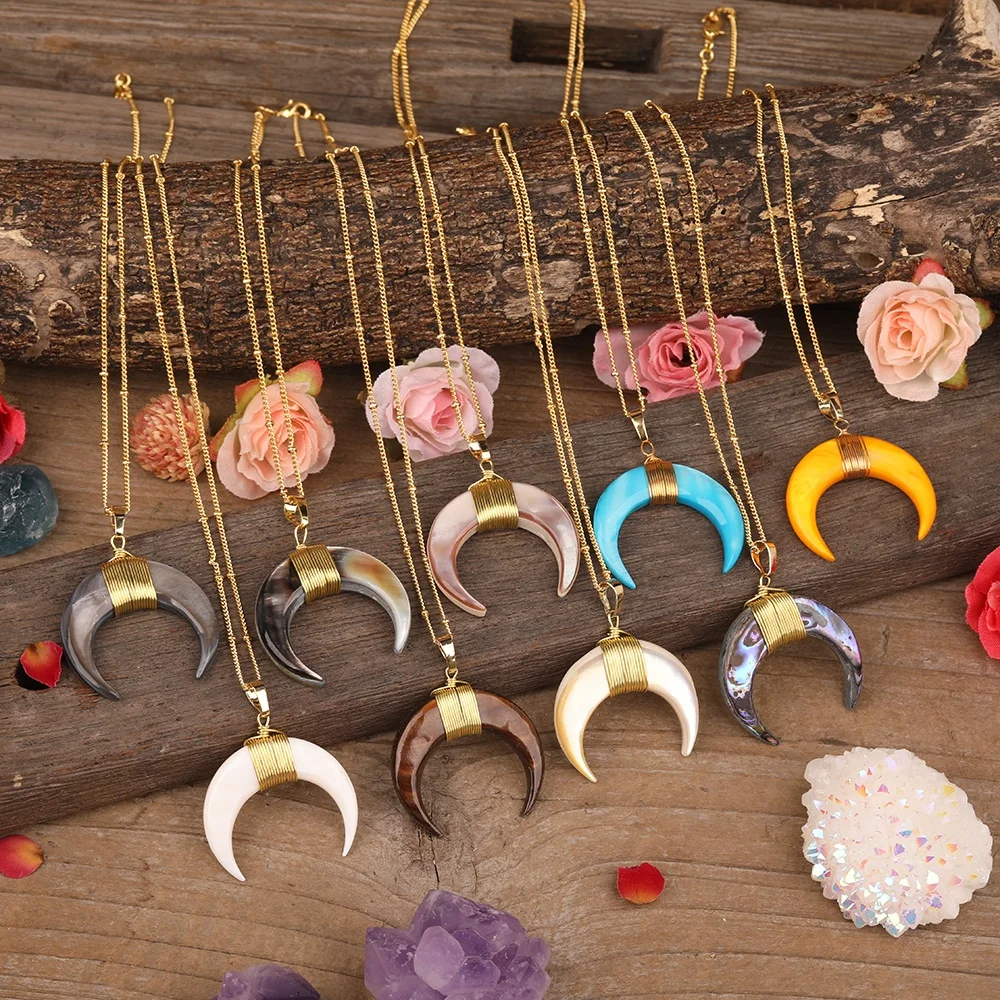 Natural Shell Pearl Crescent Moon Pendant Horn Charms Full Gold Chain Necklace for Women
Natural Shell Pearl Crescent Moon Pendant Horn Charms Full Gold Chain Necklace for Women