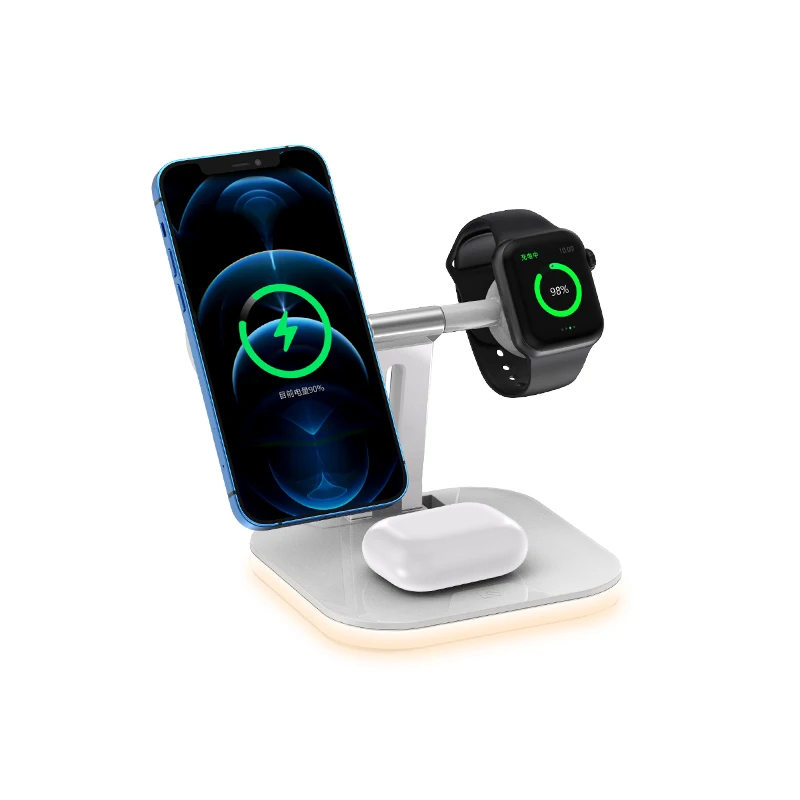 Magsafing 3 In 1 Wireless Charger Holder 15W Qi Fast Magnetic Charger Stand With LED Light 
Magsafing 3 In 1 Wireless Charger Holder 15W Qi Fast Magnetic Charger Stand With LED Light