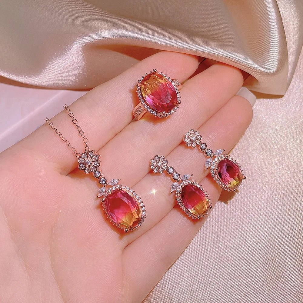 Fashion 3pcs Pack Cushion Cut Zircon Jewelry Set Engagement Ring Stud Earring Pendant For Women Gift, Customized color
Fashion 3pcs Pack Cushion Cut Zircon Jewelry Set Engagement Ring Stud Earring Pendant For Women Gift, Customized color