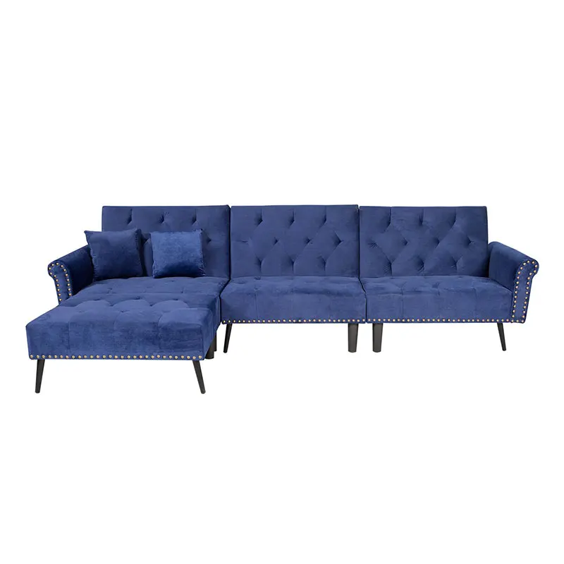 Blue Velvet 3-Seater Full Sleeper Chaise Sectional Sofa Bed with Tapered Legs, Navy blue
Blue Velvet 3-Seater Full Sleeper Chaise Sectional Sofa Bed with Tapered Legs, Navy blue