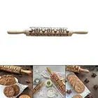 Deer Wooden Rolling Pin Baking Embossed Cookies Christmas Symbols Roller