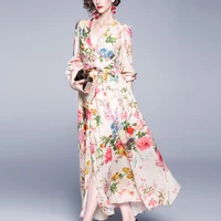 Fall new design in stock fashion elegant high waist lace-up sexy v neck puff long sleeve modest ladies floral maxi casual dress
Fall new design in stock fashion elegant high waist lace-up sexy v neck puff long sleeve modest ladies floral maxi casual dress