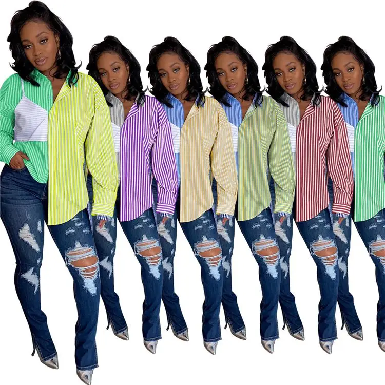 New Design Lady Blouse Patchwork Stripe Print Turn-down Collar Plus Size Loose Autumn Women T-shirt, Customized color
New Design Lady Blouse Patchwork Stripe Print Turn-down Collar Plus Size Loose Autumn Women T-shirt, Customized color