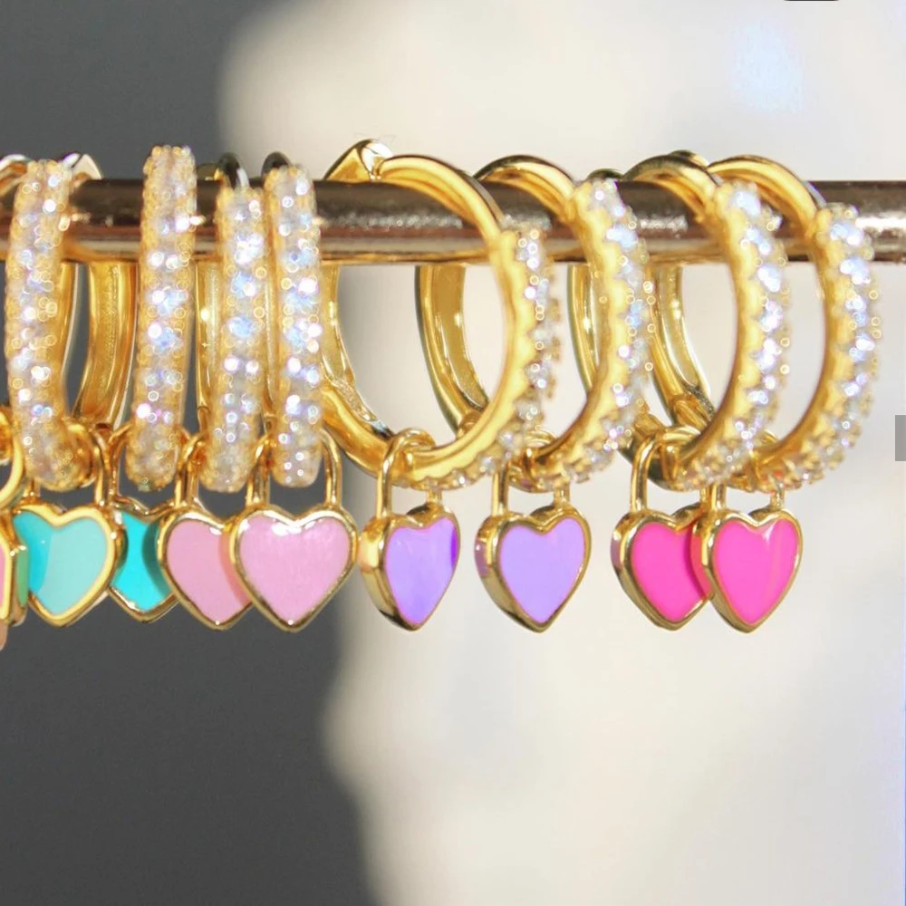 Lovely Candy Heart Crystals Charm Hoop Earrings Women Girl Neon Colorful Enamel Hanging Earrings 925 Sterling Silver Kolczyki
Lovely Candy Heart Crystals Charm Hoop Earrings Women Girl Neon Colorful Enamel Hanging Earrings 925 Sterling Silver Kolczyki