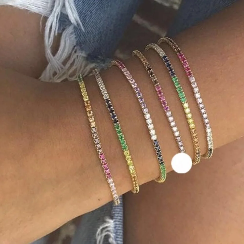 2021 Hot rainbow colorful cz tennis bracelet for women slider adjust chain 2021 Summer latest design, Rainbow color
2021 Hot rainbow colorful cz tennis bracelet for women slider adjust chain 2021 Summer latest design, Rainbow color