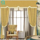 QINGYING Factory Customized Luxury European Jacquard Cotton Yellow Curtains with Beaded Valance