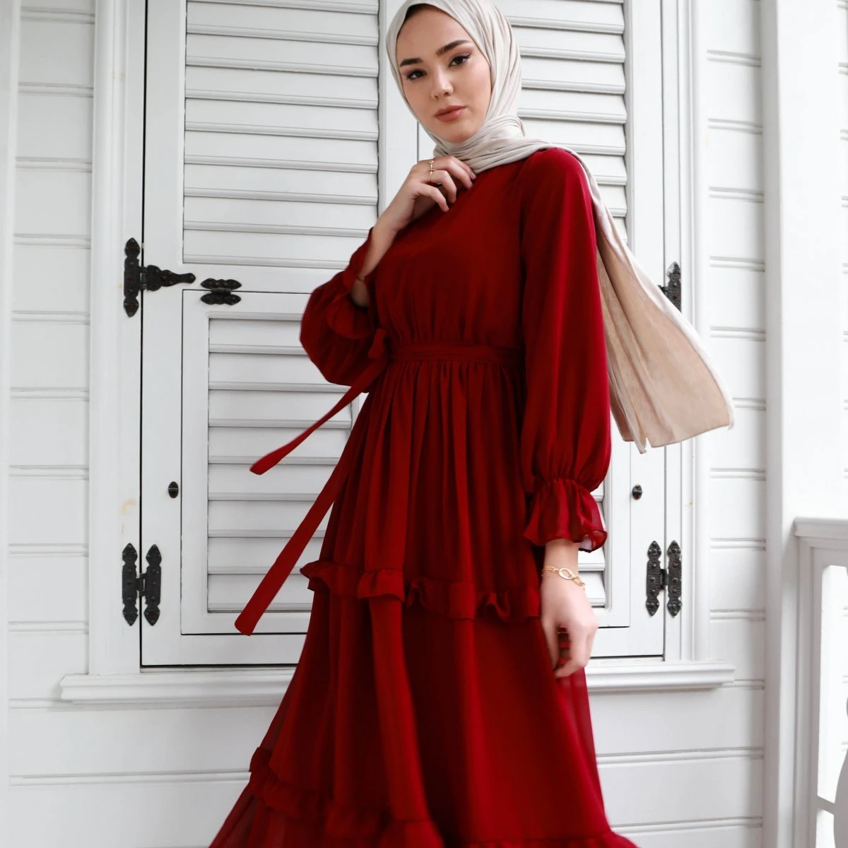 

MOTIVE FORCE New Arrival Fashion Arabian Women Dress Islamic Elegant Ladies Slim Ruffle Turkish Muslim Dresses, Picture