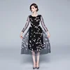 New Classic Fashion Sexy Black Flower Embroider Women Elegant Plus Size Long Midi Lace Dress