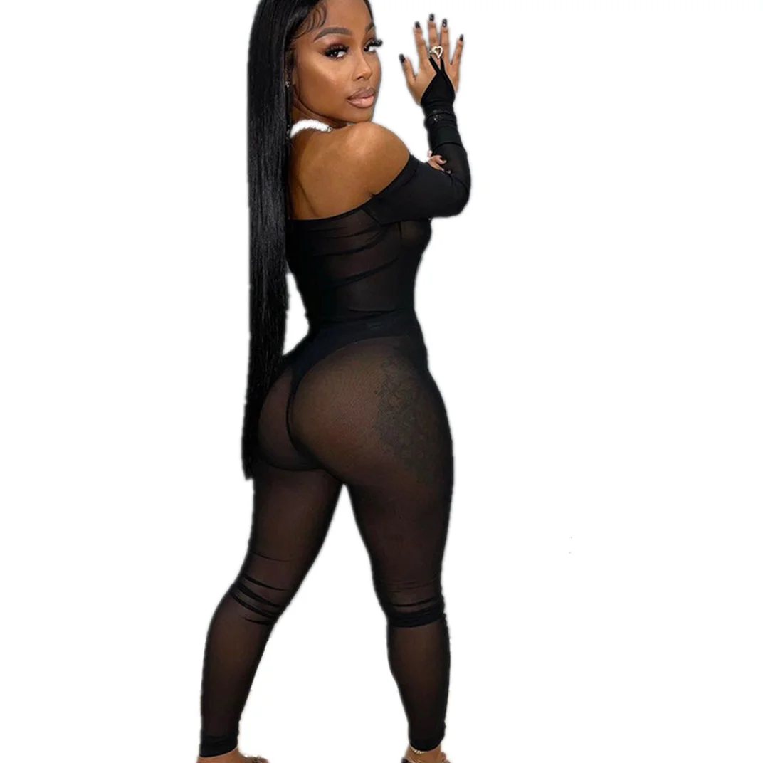 2021 wholesale Mesh Off Shoulder Bodysuit And Pants Co-ord Set in Black Transparent Long Sleeve Baddie Catsuit Two Piece Outfits, Color as picture
2021 wholesale Mesh Off Shoulder Bodysuit And Pants Co-ord Set in Black Transparent Long Sleeve Baddie Catsuit Two Piece Outfits, Color as picture