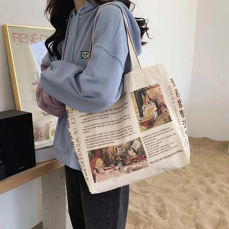 YASEN New Design Women Canvas Shoulder Bag Alice in Wonderland Shopping Bags Students Book Bag Cotton Cloth Tote For Girls
YASEN New Design Women Canvas Shoulder Bag Alice in Wonderland Shopping Bags Students Book Bag Cotton Cloth Tote For Girls