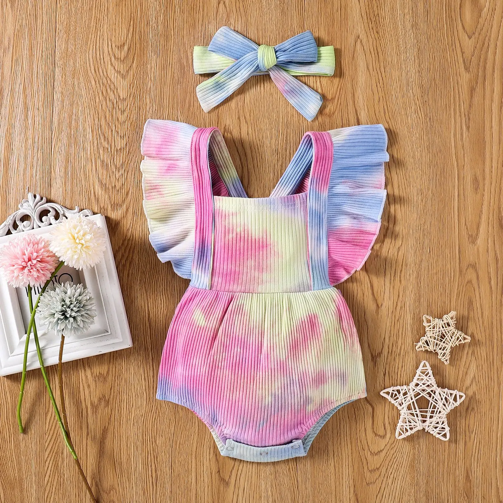 0-24M Girls Rainbow Baby Ruffle Jumpsuit One-Piece Bodysuit + Headband Summer Outfits, Tie-dye colors
0-24M Girls Rainbow Baby Ruffle Jumpsuit One-Piece Bodysuit + Headband Summer Outfits, Tie-dye colors