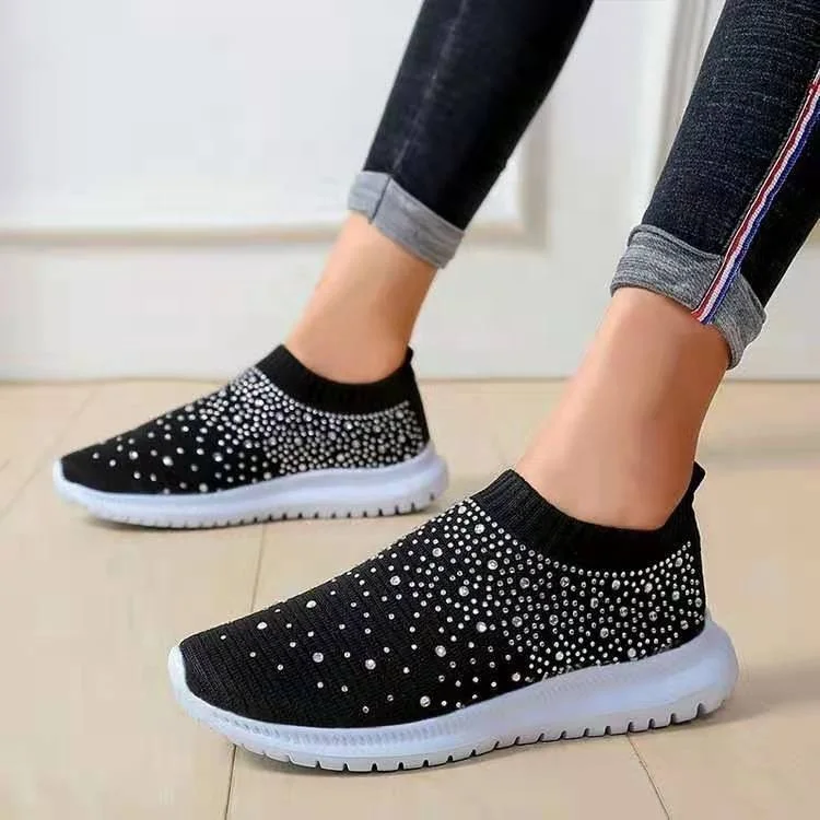 White Tennis Sneaker Slip On Casual Fly Knit Ladies Shoes Bling Rhinestone Sneakers For Women, White,pink,black
White Tennis Sneaker Slip On Casual Fly Knit Ladies Shoes Bling Rhinestone Sneakers For Women, White,pink,black