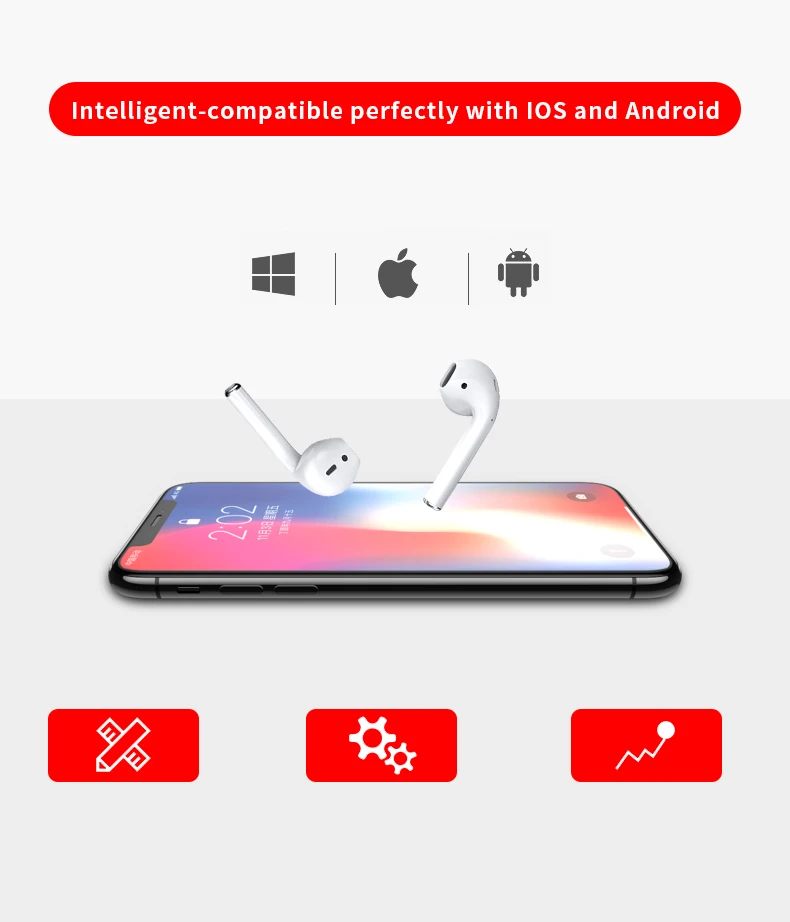 5.0 wireless earpod i12 tws boat earphone 1:1 super quality 2nd generation bluetooth earbuds wireless charging i23 tws - ANKUX.COM