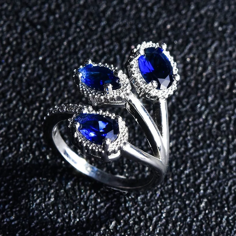 Fashion Flower Jewelry Three Leaves Sapphire Blue Gemstone adjustable Ring For Women Jewelry Wedding Gift, Customized color
Fashion Flower Jewelry Three Leaves Sapphire Blue Gemstone adjustable Ring For Women Jewelry Wedding Gift, Customized color