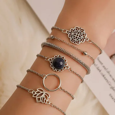 lotus leaf round stone flower piece bead chain trendy fashion Lotus bracelet 6-piece set women's vintage bracel
lotus leaf round stone flower piece bead chain trendy fashion Lotus bracelet 6-piece set women's vintage bracel