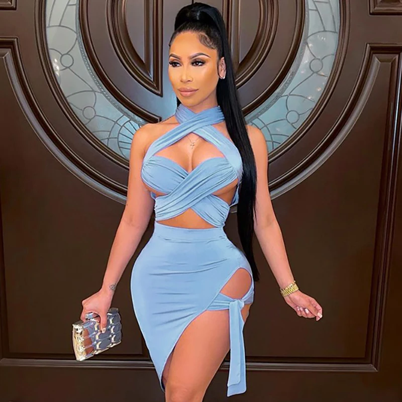 Bomblook R21ST174 Sexy Hollow Cross Collar Skirt Set Side Split Bandage Solid Color Women Two Piece Set
Bomblook R21ST174 Sexy Hollow Cross Collar Skirt Set Side Split Bandage Solid Color Women Two Piece Set