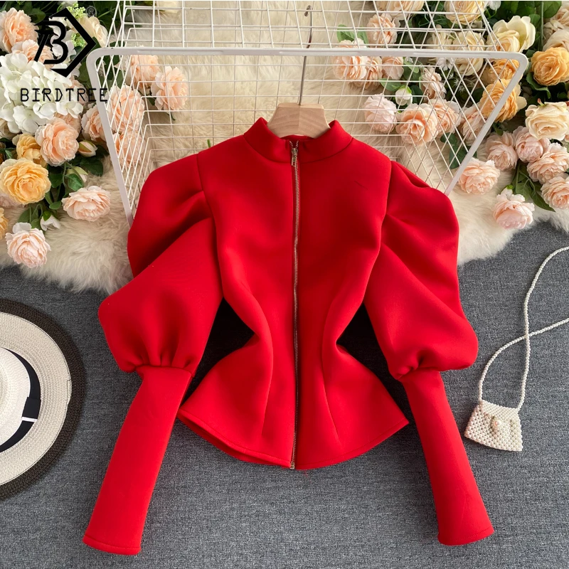 Vintage Tops For Women Thick T-shirt Jacket Zipper AB Wear Lantern Sleeve Slim Stretchy Spring Autumn Outwear 2021
Vintage Tops For Women Thick T-shirt Jacket Zipper AB Wear Lantern Sleeve Slim Stretchy Spring Autumn Outwear 2021