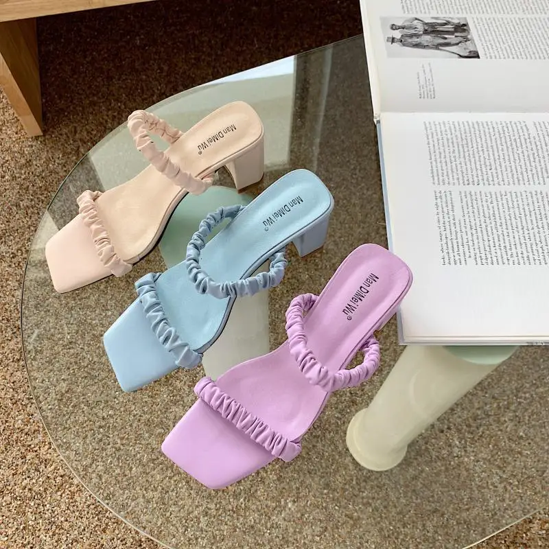 New Open Toe Low Heels Shoes Design Pleated PU Leather Outdoor Elegant Slippers Ladies Fashion Women Summer Sandals, As pictures
New Open Toe Low Heels Shoes Design Pleated PU Leather Outdoor Elegant Slippers Ladies Fashion Women Summer Sandals, As pictures