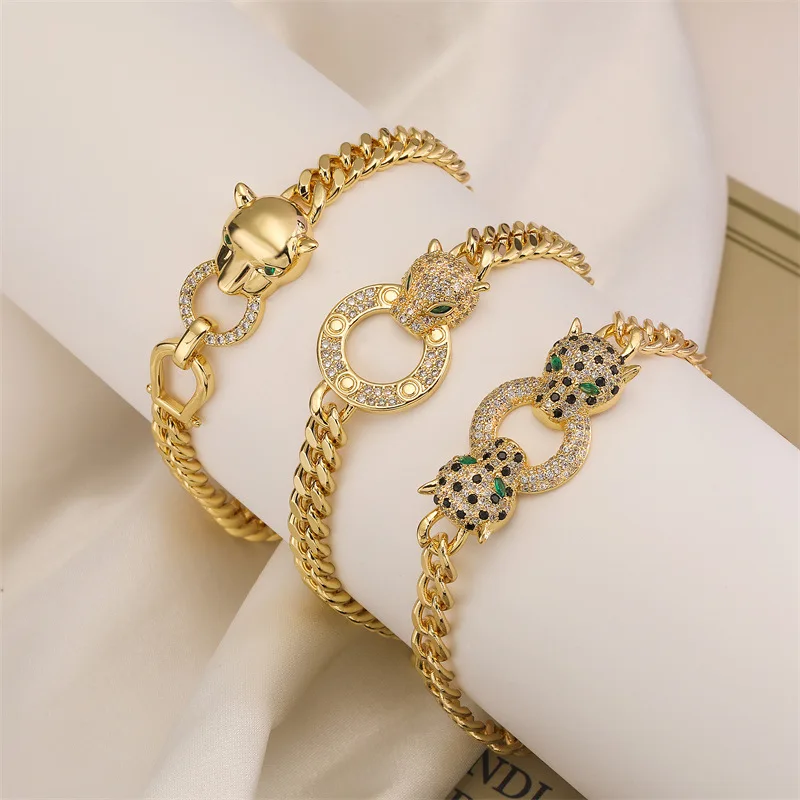 Fashion Jewelry Men's Bracelet 18K Gold Plated Animal Leopard Head Zircon Premium Hip Hop Bracelet Custom Design Jewelry
Fashion Jewelry Men's Bracelet 18K Gold Plated Animal Leopard Head Zircon Premium Hip Hop Bracelet Custom Design Jewelry