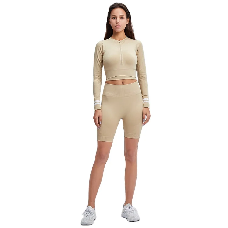 Yoga Sportswear Tight Fitting Long Sleeved Zipper Shorts Sports Suit Two Piece Set Brown Seamless Yoga Workout Set Shorts
Yoga Sportswear Tight Fitting Long Sleeved Zipper Shorts Sports Suit Two Piece Set Brown Seamless Yoga Workout Set Shorts