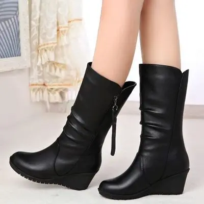 Winter Women Boots Wedge Mid Calf Boots Women Shoes Black Fashion Mother Shoes Leather Boots Round Toe Ladies Shoes
Winter Women Boots Wedge Mid Calf Boots Women Shoes Black Fashion Mother Shoes Leather Boots Round Toe Ladies Shoes