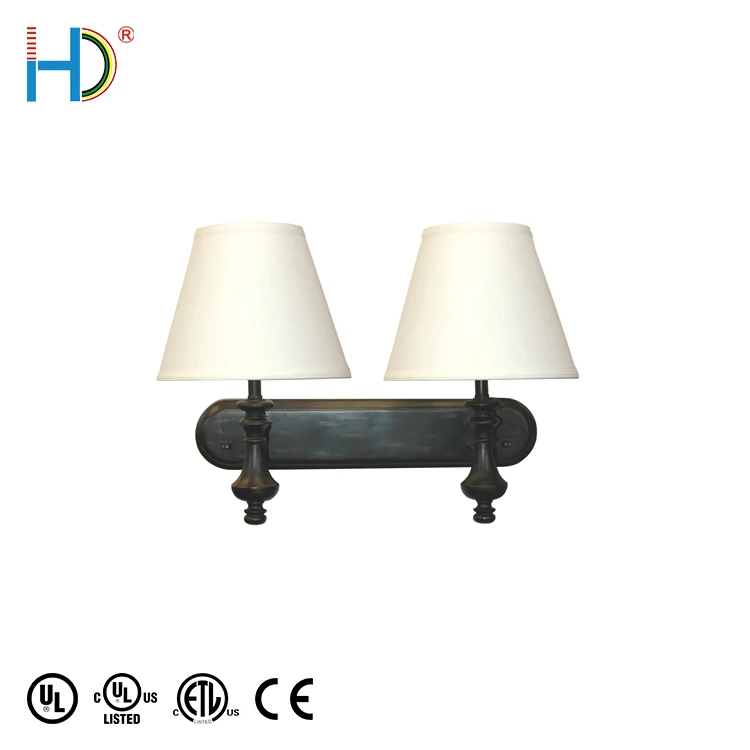 Traditional Italian Black Finish 2 Parchment Shade Hotel Room Wall Lamp