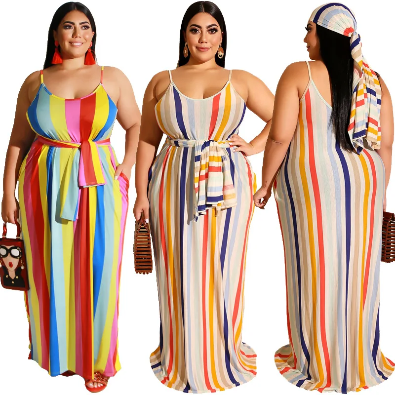 

Plus Size Women Clothing Summer Beach Sundress Women Bohemian Striped Spaghetti Strap Backless Women Long Dresses, Apricot ,rose madder