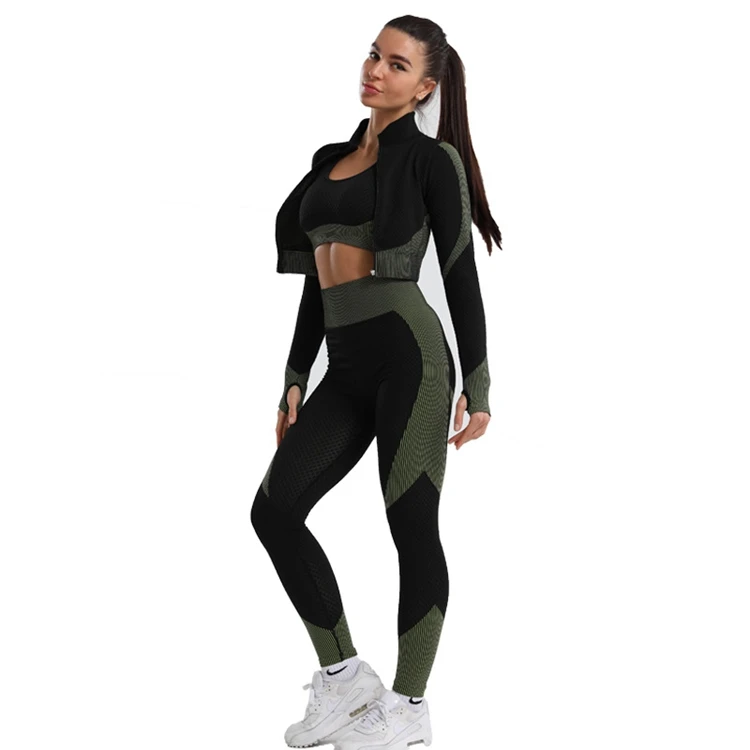 European And American Seamless Yoga Suit For Women'S Spring And Summer New Knitting Buttock Elastic Fitness Three-Piece Yoga Set, Can be customized
European And American Seamless Yoga Suit For Women'S Spring And Summer New Knitting Buttock Elastic Fitness Three-Piece Yoga Set, Can be customized