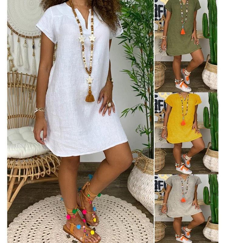 Fashion Streetwear Plus Size 5XL Women Cotton Linen Short Sleeve V-Neck Solid Color Casual Loose Mini Vestidos Dresses, White, pink, yellow, orange, gray, light blue, dark blue, green,
Fashion Streetwear Plus Size 5XL Women Cotton Linen Short Sleeve V-Neck Solid Color Casual Loose Mini Vestidos Dresses, White, pink, yellow, orange, gray, light blue, dark blue, green,